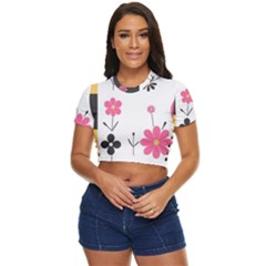  Minimalist Pattern With Simple Lines,flower And Shapes, Creating A Clean And Modern Side Button Cropped T-shirt