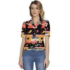  Minimalist Pattern With Simple Lines,flower And Shapes, Creating A Clean And Modern Puffed Short Sleeve Button Up Jacket