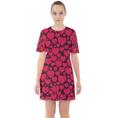 Valentines Day Hearts Pattern Love Red Sixties Short Sleeve Mini Dress by Maspions