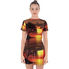 Sunset Nature Sea Dusk Landscape Drop Hem Mini Chiffon Dress