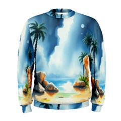 Delicate Watercolor Painting Surreal Oasis Scene With Intense Dramatic Lighting Men s Sweatshirt