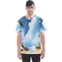 Delicate Watercolor Painting Surreal Oasis Scene With Intense Dramatic Lighting Men s Sport Mesh T-Shirt View1