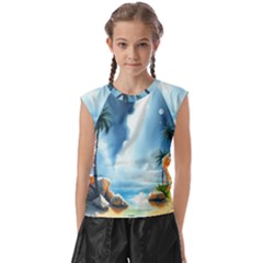 Delicate Watercolor Painting Surreal Oasis Scene With Intense Dramatic Lighting Kids  Raglan Cap Sleeve T-shirt