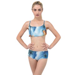 Delicate Watercolor Painting Surreal Oasis Scene With Intense Dramatic Lighting Layered Top Bikini Set by pollyparadiseartshop