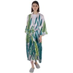 Illustrations Plants Nature Leaves Maxi Satin Kimono