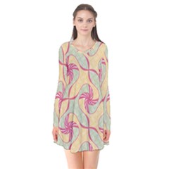 Abstract Pattern Design Scrapbooking Long Sleeve V-neck Flare Dress