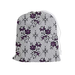 Elegant Purple Floral Jacquard Mesh Lace Fabric Drawstring Pouch (xl) by ArtfulThreads