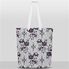 Elegant Purple Floral Jacquard Mesh Lace Fabric Full Print Rope Handle Tote (small) by ArtfulThreads