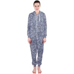 Blue Ornament Complex Mosaic Print Pattern Hooded Jumpsuit (ladies)