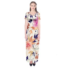 Abstract Floral Background Short Sleeve Maxi Dress