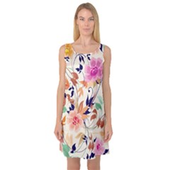 Abstract Floral Background Sleeveless Satin Nightdress