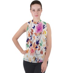 Abstract Floral Background Mock Neck Chiffon Sleeveless Top by kyorashop23