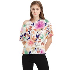 Abstract Floral Background One Shoulder Cut Out T-shirt by kyorashop23