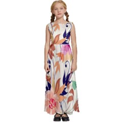 Abstract Floral Background Kids  Satin Sleeveless Maxi Dress by kyorashop23