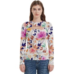 Abstract Floral Background Women s Cut Out Long Sleeve T-shirt by kyorashop23