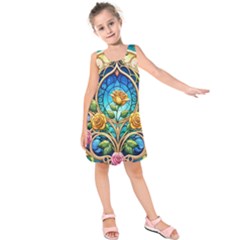 Roses Floral Stained Glass Vibrant Kids  Sleeveless Dress