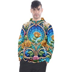 Roses Floral Stained Glass Vibrant Men s Pullover Hoodie