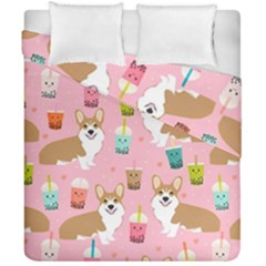 Corgi Bubble Boba Tea Pink Pattern Duvet Cover Double Side (california King Size)