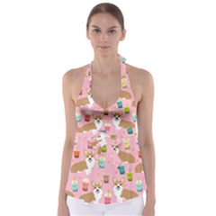 Corgi Bubble Boba Tea Pink Pattern Tie Back Tankini Top by Salmanaz77