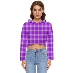 Purple Plaid Tartan 3 Women s Lightweight Cropped Hoodie