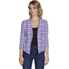 Purple Plaid Tartan 2 Women s Casual 3/4 Sleeve Spring Jacket