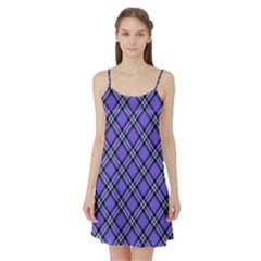 Blue Tartan Plaid 1 Diagonal Satin Night Slip