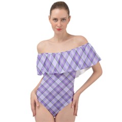Purple Plaid Tartan 2 Diagonal Off Shoulder Velour Bodysuit  by dressshop