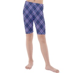 Purple Plaid Tartan 1 Diagonal Kids  Mid Length Swim Shorts