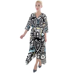 Doodle New York City Nyc Quarter Sleeve Wrap Front Maxi Dress by Salmanaz77