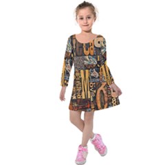 3d Letters Macro Wooden Letters Letters Textures Kids  Long Sleeve Velvet Dress