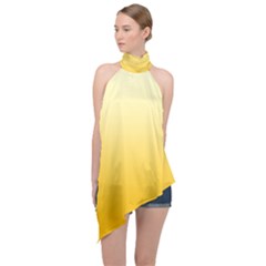 Cream Yellow To Amber Orange Linear Gradient Halter Asymmetric Satin Top