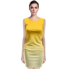 Amber Orange To Cream Yellow Linear Gradient Sleeveless Velvet Midi Dress