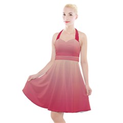 Cream Yellow To Crimson Red Linear Gradient Halter Party Swing Dress 