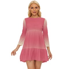 Cream Yellow To Crimson Red Bilinear Gradient Long Sleeve Babydoll Dress