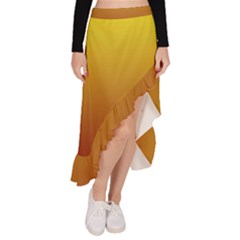 Electric Yellow To Burgundy Red Linear Gradient Asymmetrical Ruffle Hem Skirt  by GradientsOmbre