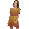 Electric Yellow To Burgundy Red Linear Gradient Kids  Frilly Sleeves Pocket Dress View3