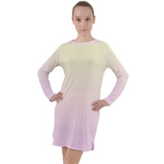 Cream Yellow To Pink Lace Linear Gradient Long Sleeve Hoodie Dress by GradientsOmbre
