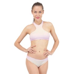 Pink Lace To Cream Yellow Bilinear Gradient High Neck Bikini Set by GradientsOmbre