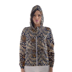 Brown Vintage Background Vintage Floral Pattern, Brown Women s Hooded Windbreaker