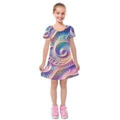 Abstract Fractal Art Swirl Pattern Kids  Short Sleeve Velvet Dress