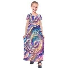 Abstract Fractal Art Swirl Pattern Kids  Short Sleeve Maxi Dress by Salmanaz77