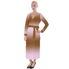 Pink Lace To Chocolate Brown Bilinear Gradient Velvet Maxi Wrap Dress