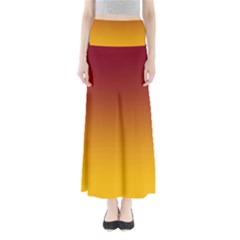 Burgundy Red To Amber Orange Linear Gradient Full Length Maxi Skirt by GradientsOmbre