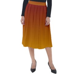 Burgundy Red To Amber Orange Linear Gradient Classic Velour Midi Skirt  by GradientsOmbre