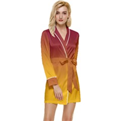 Burgundy Red To Amber Orange Linear Gradient Long Sleeve Satin Robe