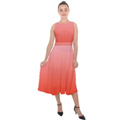 Pink Lace To Scarlet Red Linear Gradient Midi Tie-back Chiffon Dress by GradientsOmbre