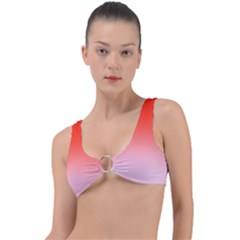 Scarlet Red To Pink Lace Linear Gradient Ring Detail Bikini Top