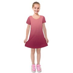 Coral Pink To Burgundy Red Linear Gradient Kids  Short Sleeve Velvet Dress