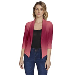 Coral Pink To Burgundy Red Bilinear Gradient Women s Draped Front 3/4 Sleeve Shawl Collar Jacket