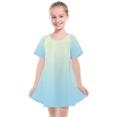 Cream Yellow To Baby Blue Linear Gradient Kids  Smock Dress